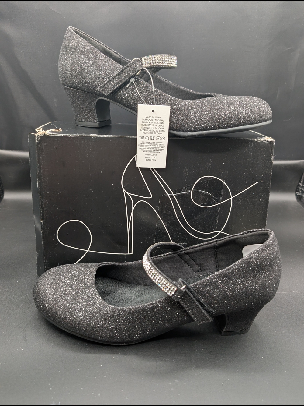 Sparkle Mary Jane Low Heel Pumps - Black